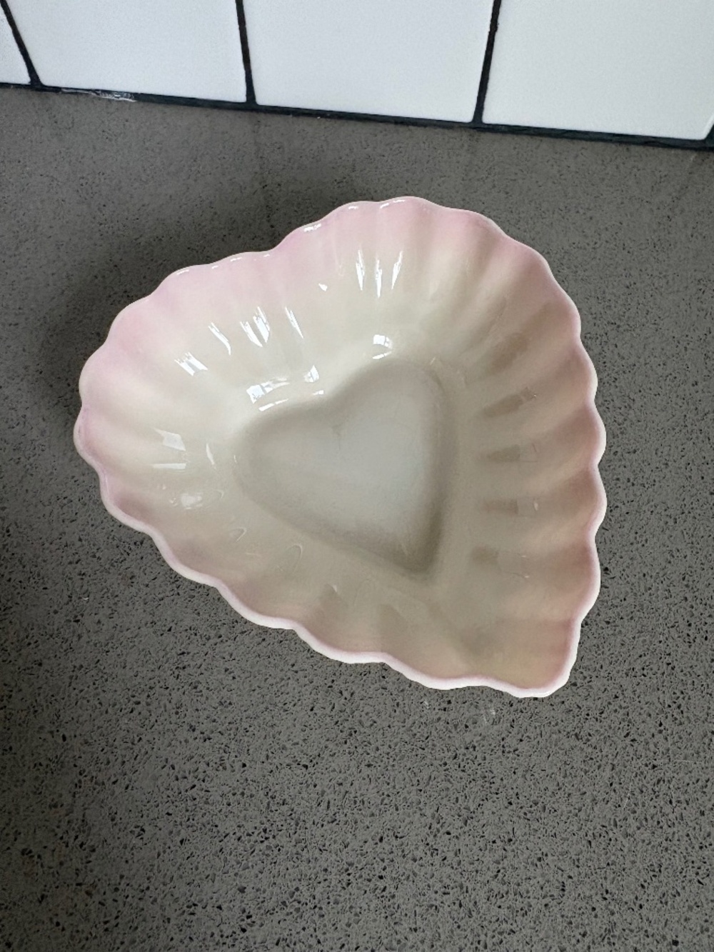 Vintage Belleek pink scallop edge luster heart shaped dish